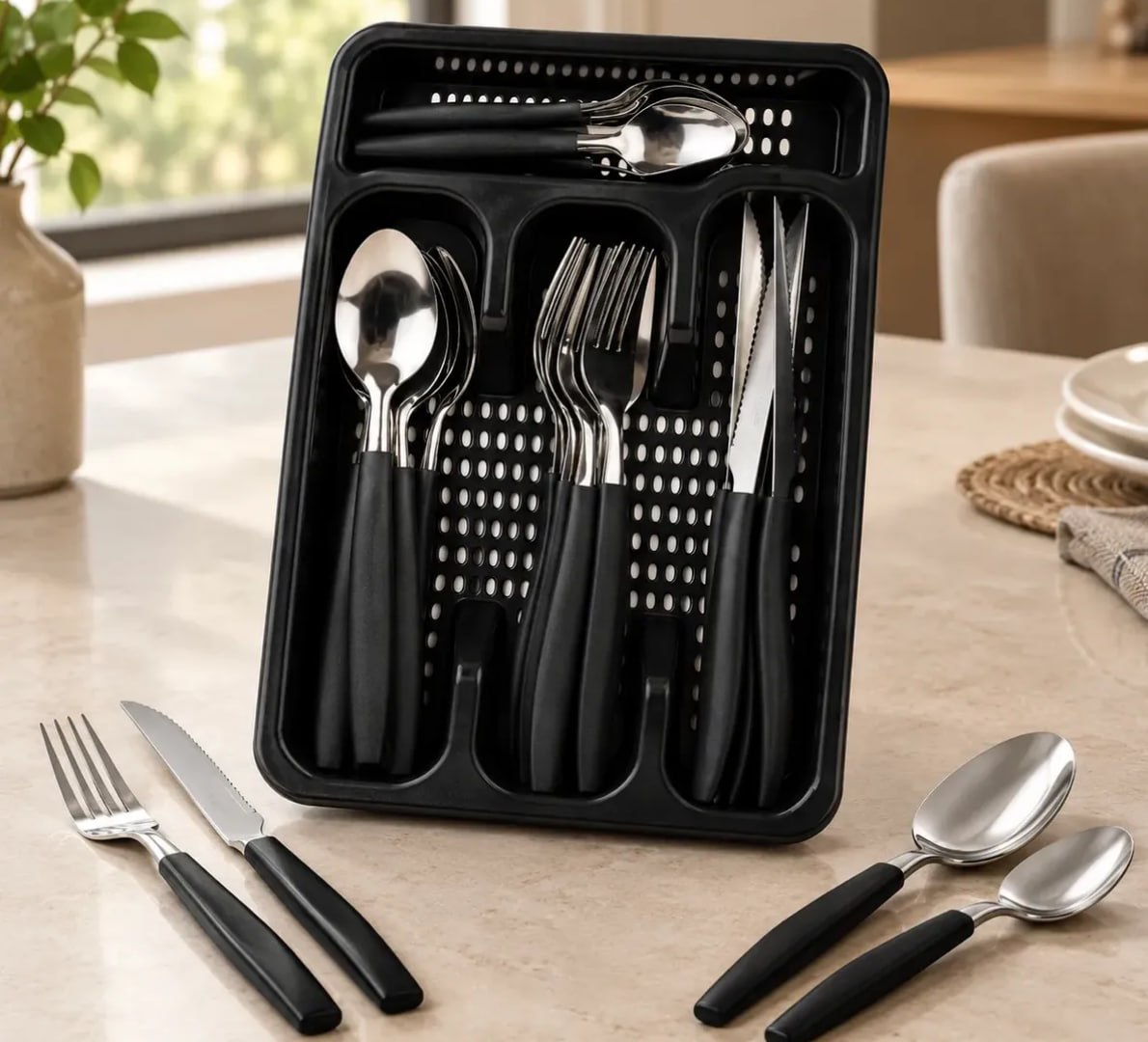 š„ Jogo De Talheres Inox Com Porta-talheres 25 PeƧas