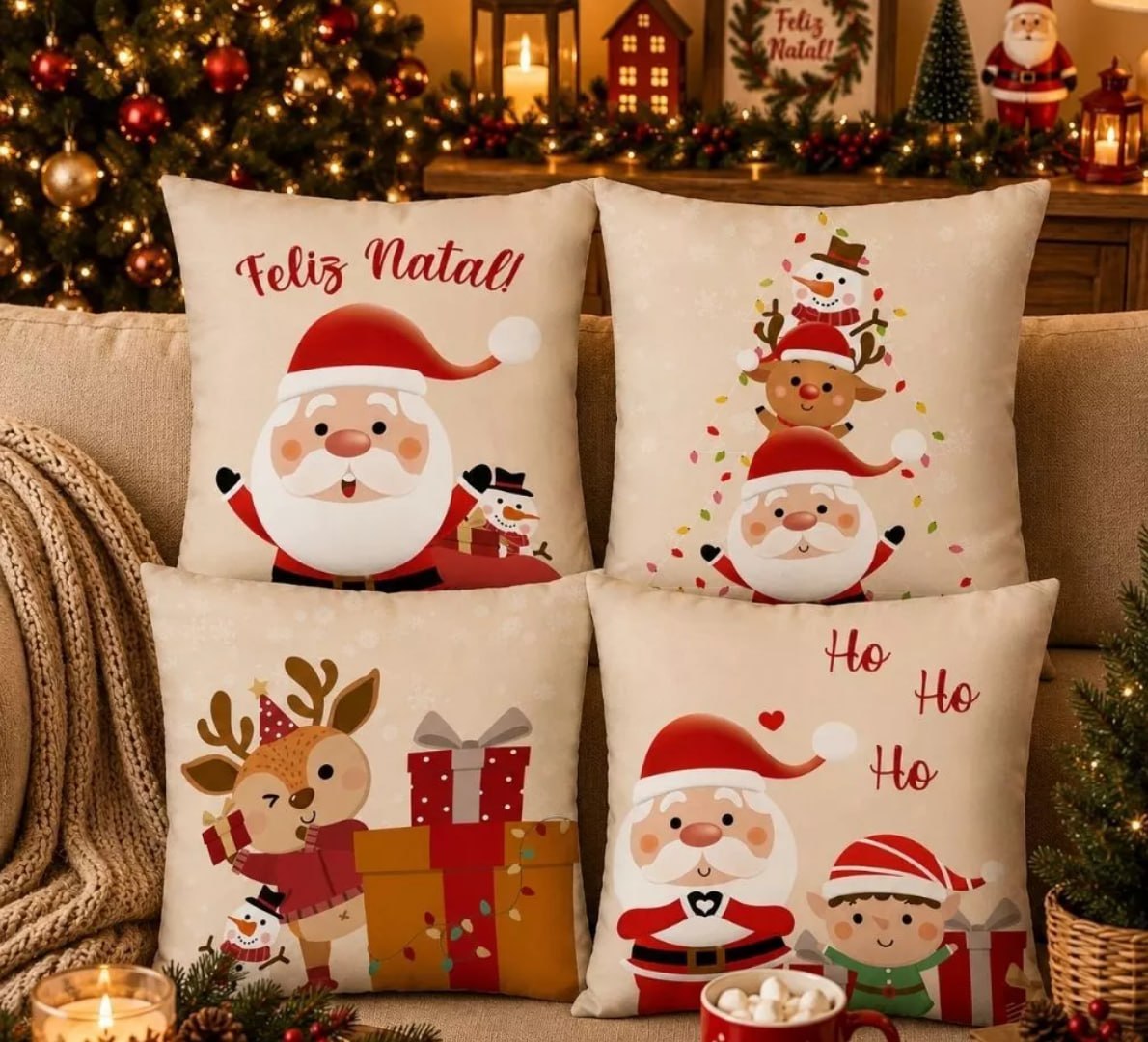 🎅 Kit Com 4 Capas Para Almofadas Natalinas 45x45cm