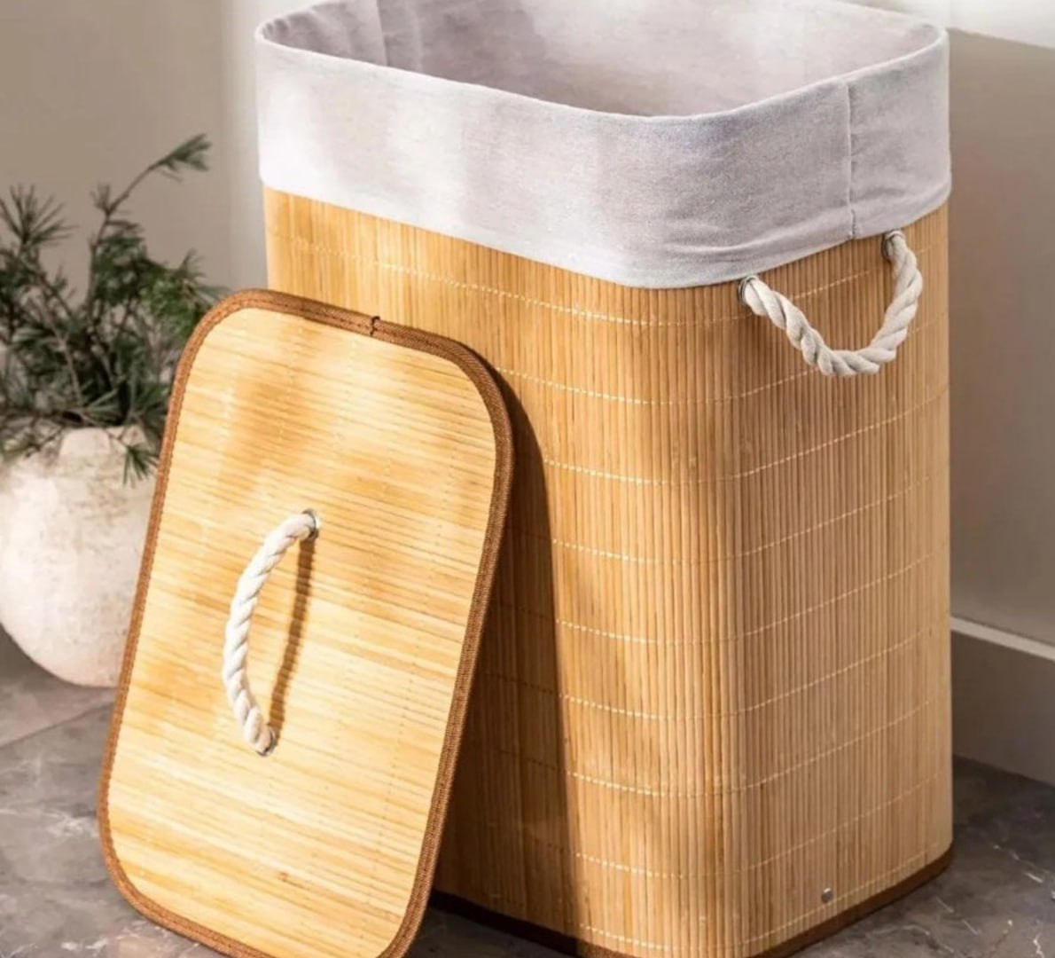 ✅ Cesto De Roupas De Bambu 50L