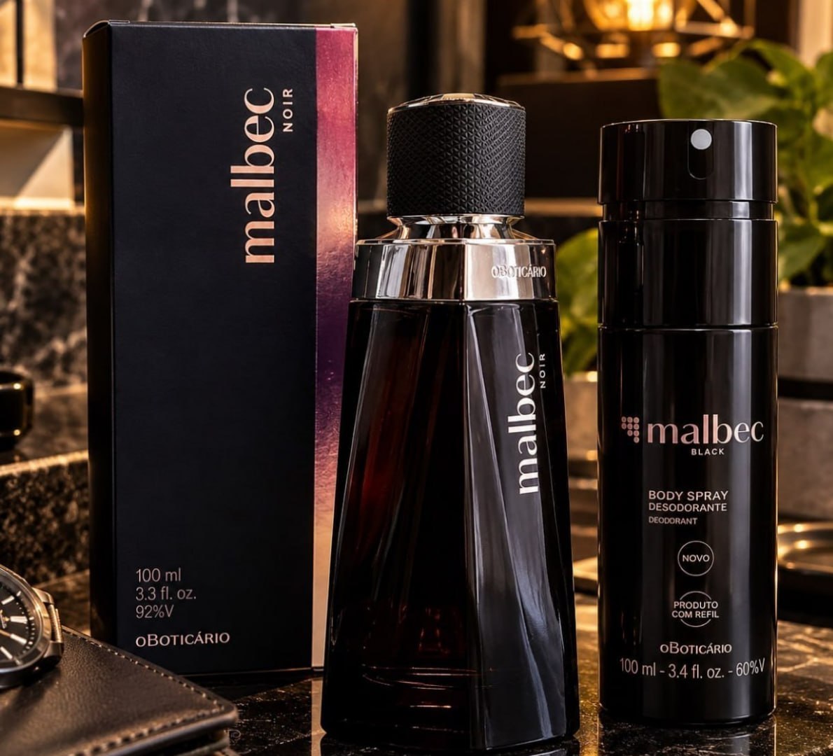 💨 Kit Perfume Boticário Malbec Noir e Black 100ml