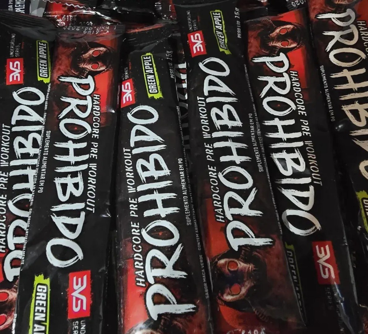 💪 Pré Treino Prohibido 24 Sachês 15g cada Sabor Green Apple