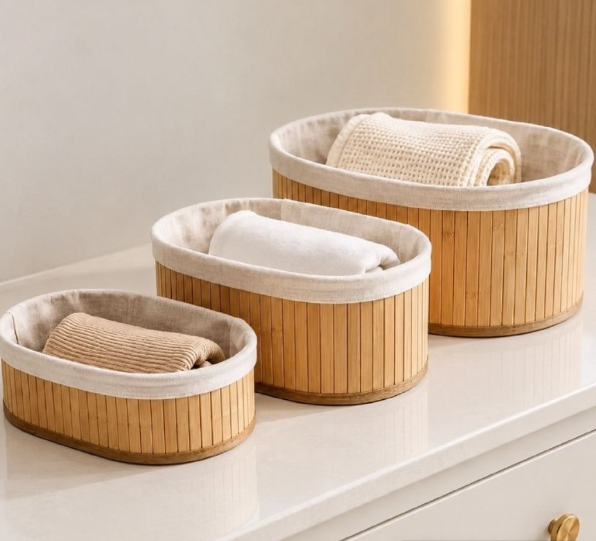 ✅ Kit Com 3 Organizadores De Bambu Ovais Yikasa