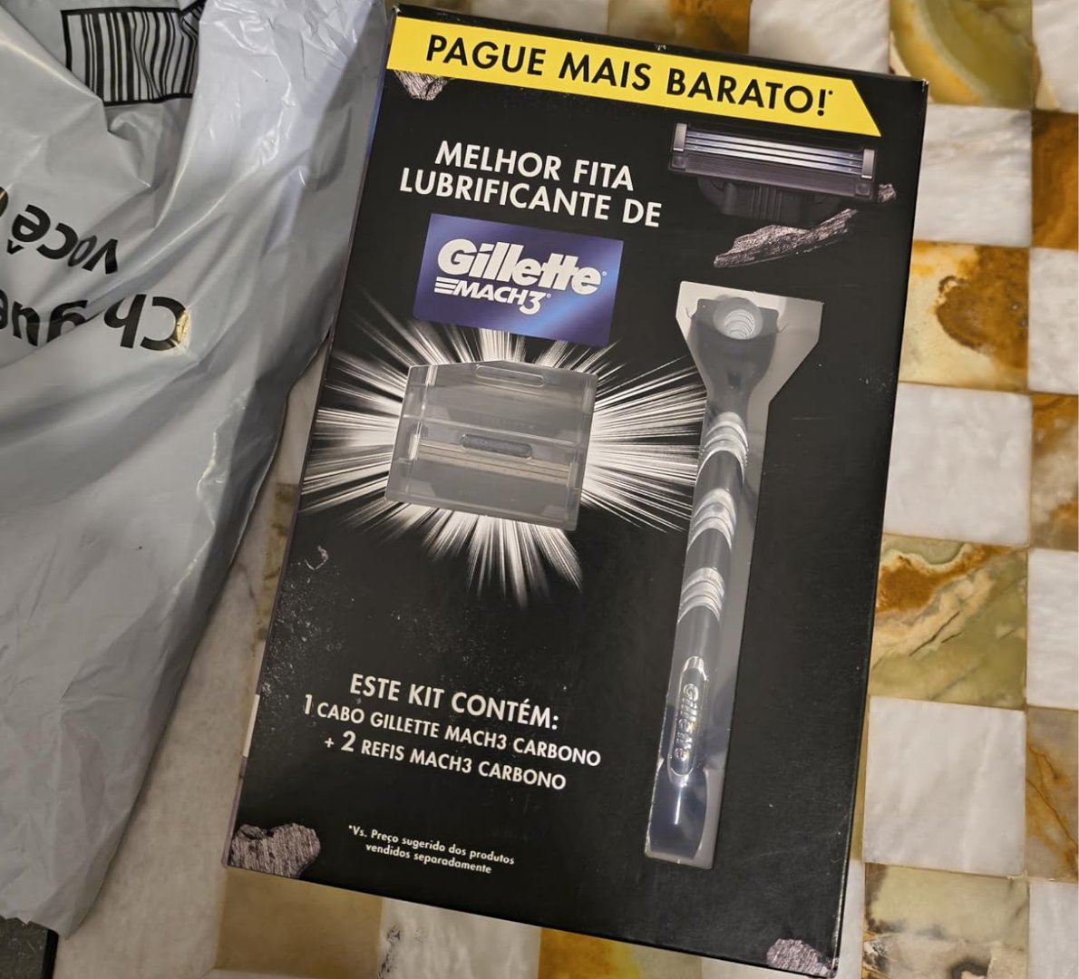 🪒 Aparelho de Barbear Gillette Mach3 Carbono com 2 Refis