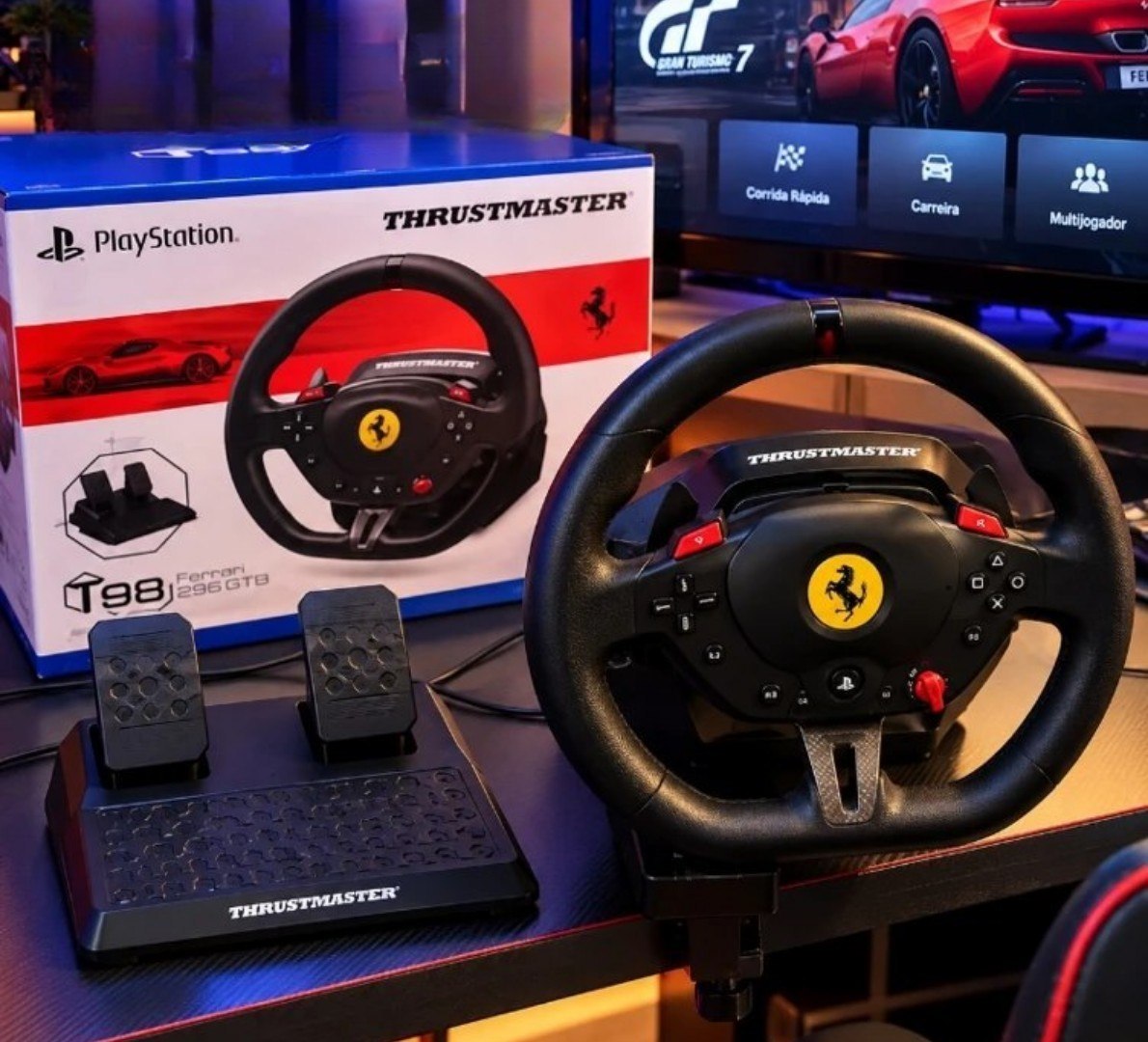 🚗 Kit Volante e Pedal T98 Ferrari para PS4, PS5 e PC - Thrustmaster