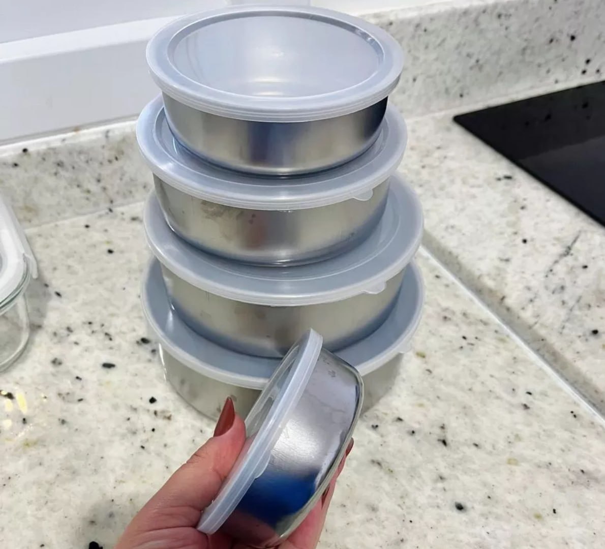 ✅ Jogo 5 Potes em Inox Alumínio Com Tampa