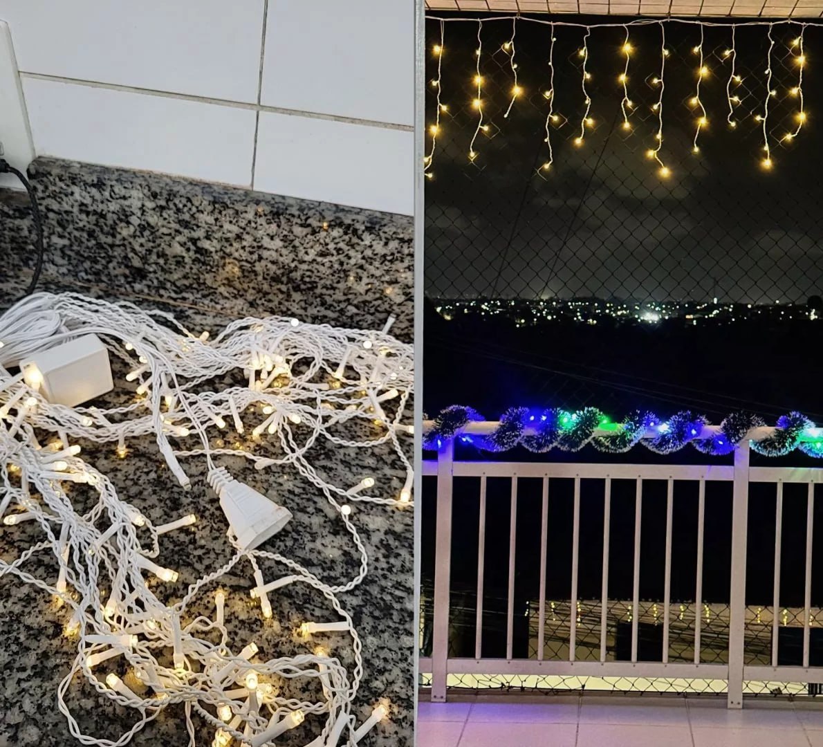 🎄 Luminária Cascata Natal 8 funções