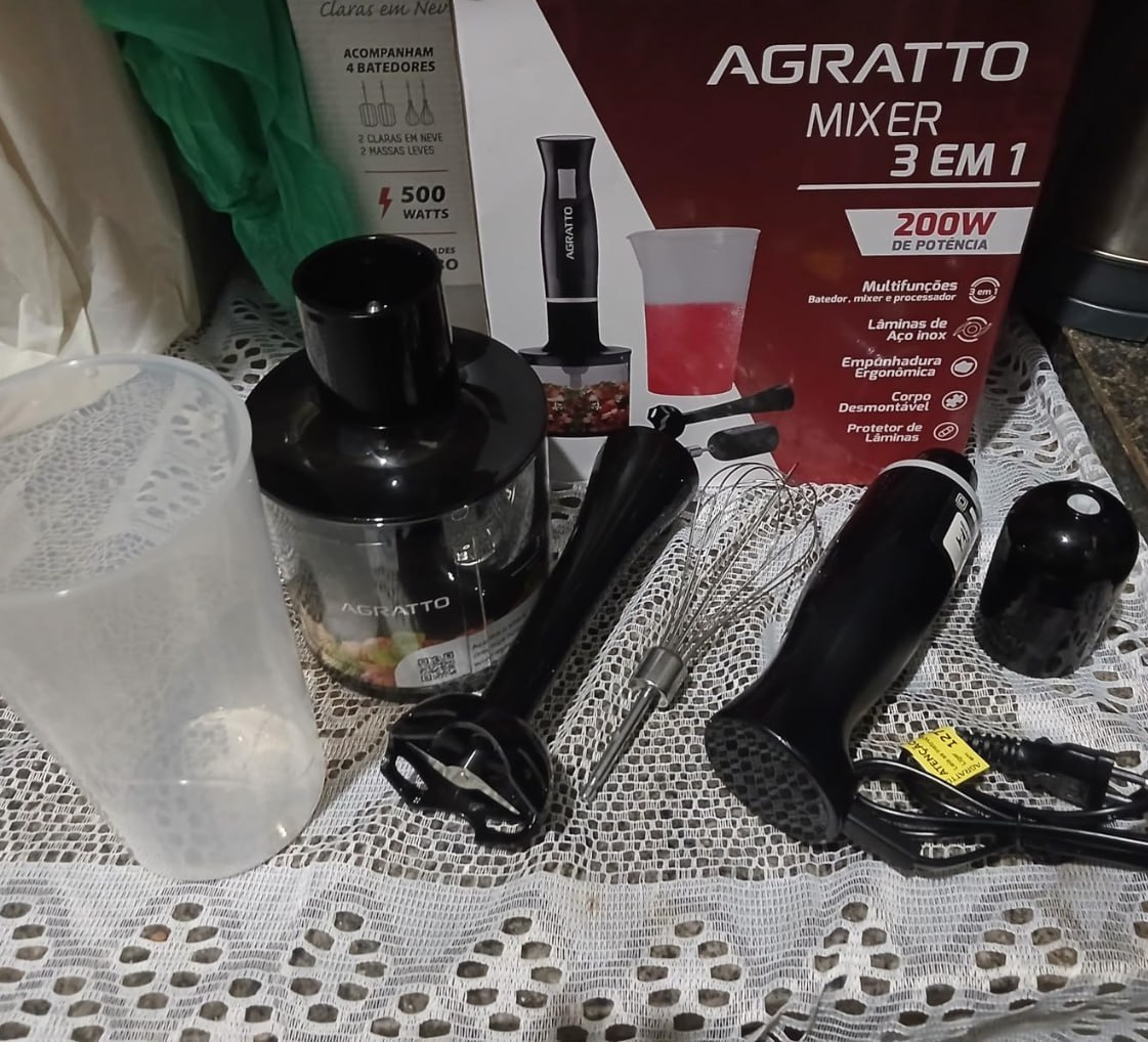 ✅ Mixer 3 em 1 Agratto Preto 200W 700ml 127V