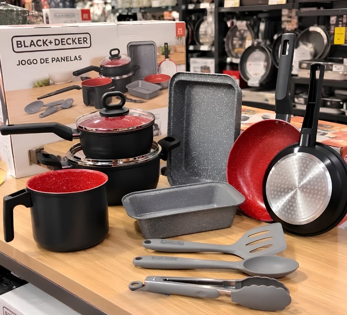 🥘 Jogo de Panelas 10 Peças Ceramic Line Black + Decker Red Stone