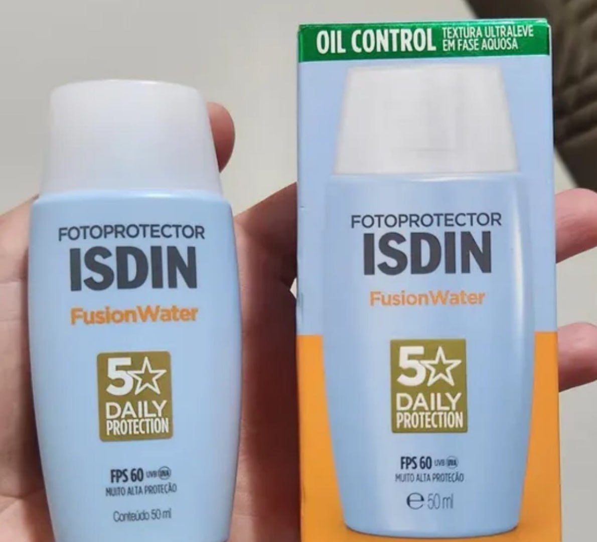 ☀️ Isdin Protetor Solar Facial Fusion Water Sem Cor FPS 60 - 50ml