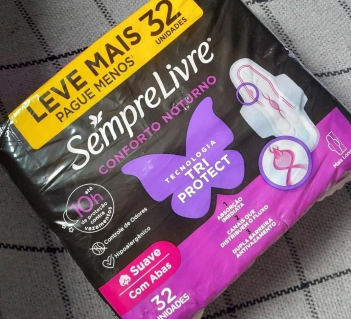 ✅ Absorvente Noturno com Abas Sempre Livre, 32 Unidades