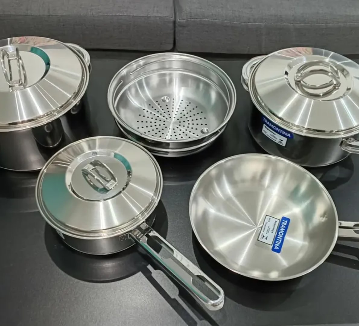 🍳 Jogo de Panelas Tramontina Aço Inox 5 Peças Fundo Triplo